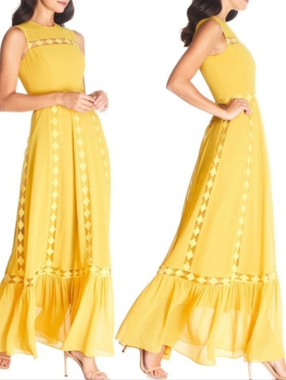 Dress the Population Bonnie Marigold Sleeveless Maxi Dress with Geometric TrimXS